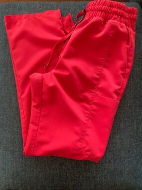 Jaanuu Bright Red Elastic Waist Medical Scrub Pants